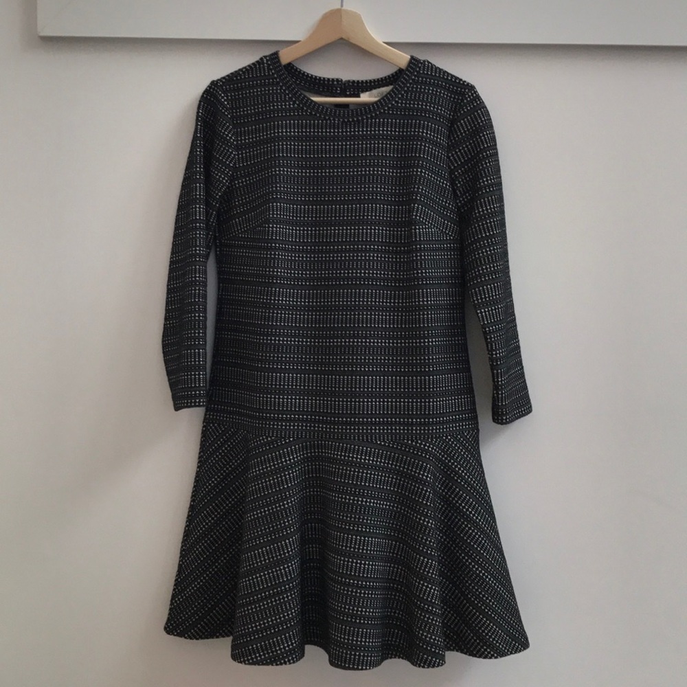 Black & Cream Print A-Line Dress